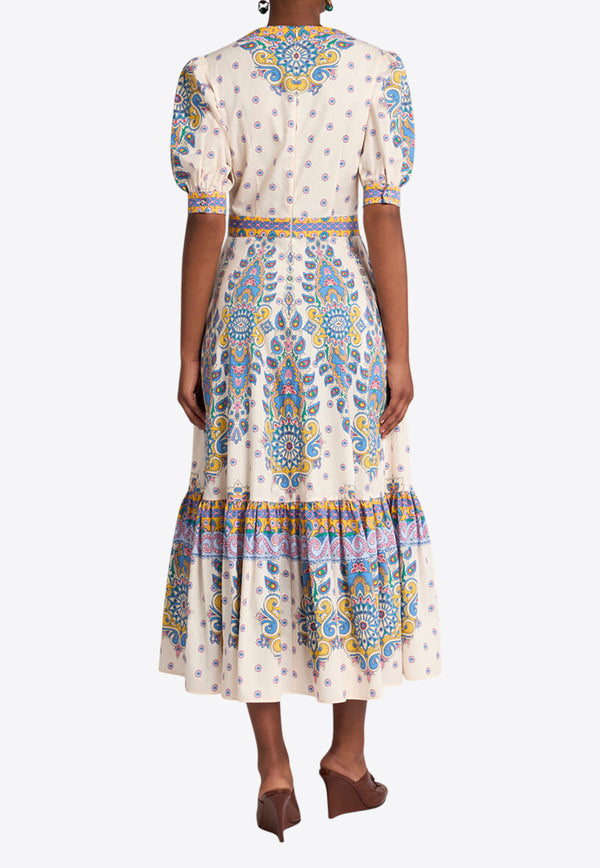 Etro Paisley Print V-neck Midi Dress White WRHA0172-99SP5B1 X0800