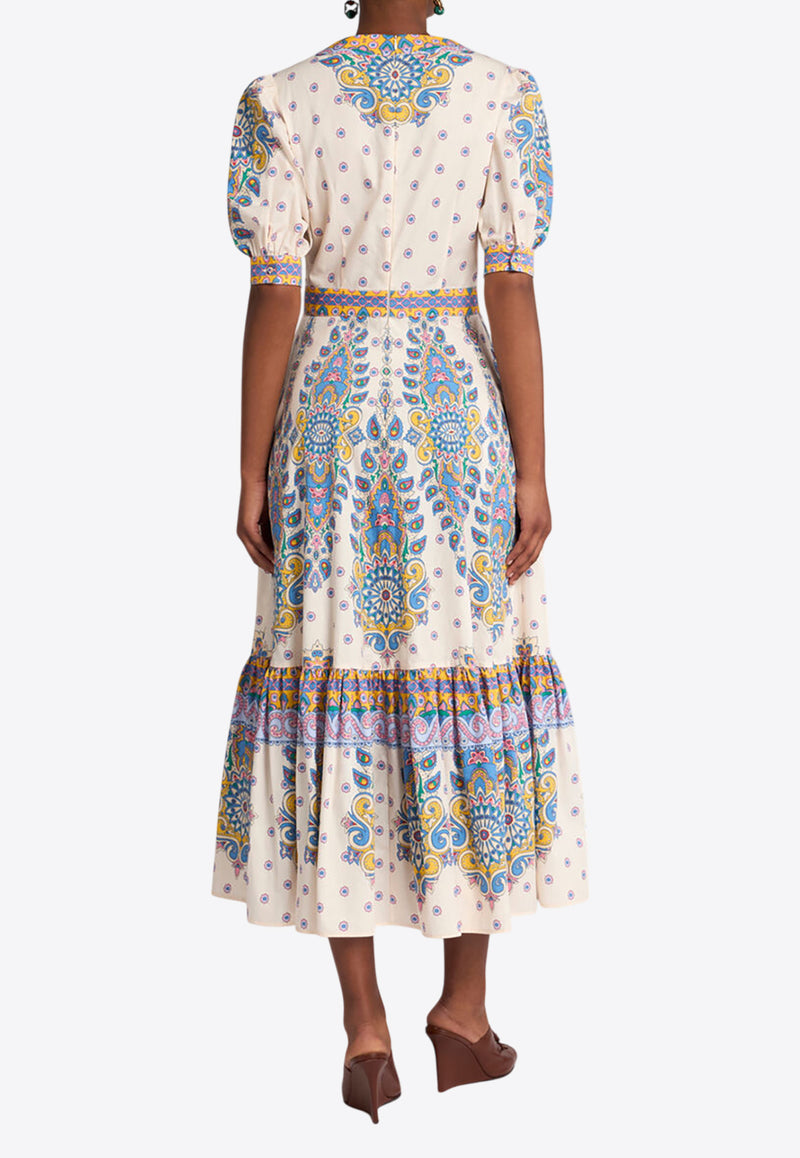 Etro Paisley Print V-neck Midi Dress White WRHA0172-99SP5B1 X0800