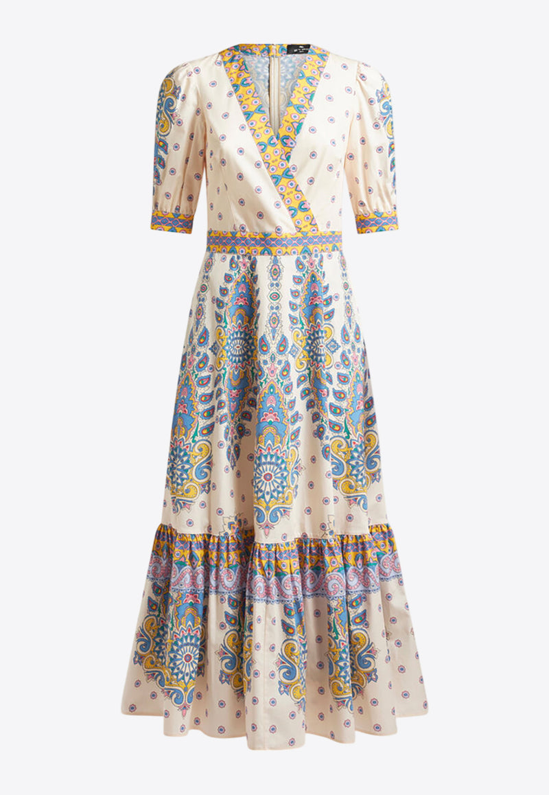 Etro Paisley Print V-neck Midi Dress White WRHA0172-99SP5B1 X0800