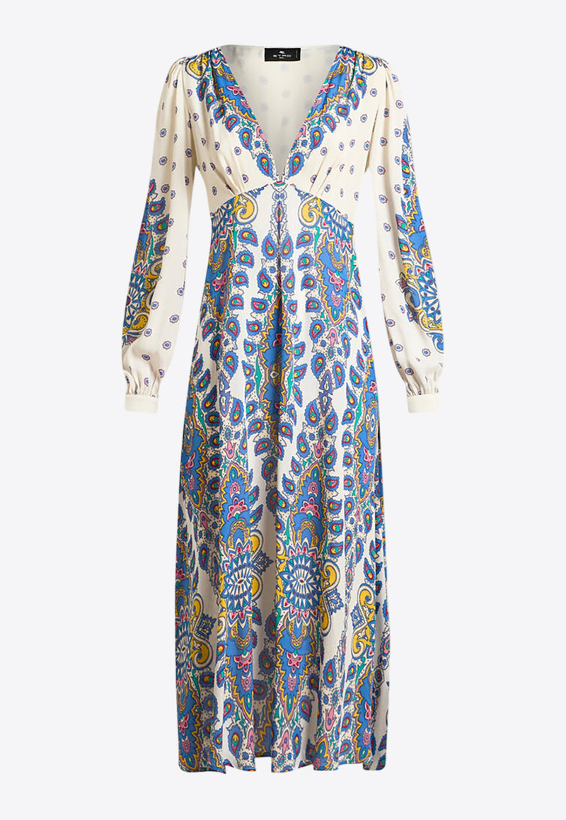 Etro Floral Print V-neck Midi Dress Multicolor WRHA0174-AV619 X0800