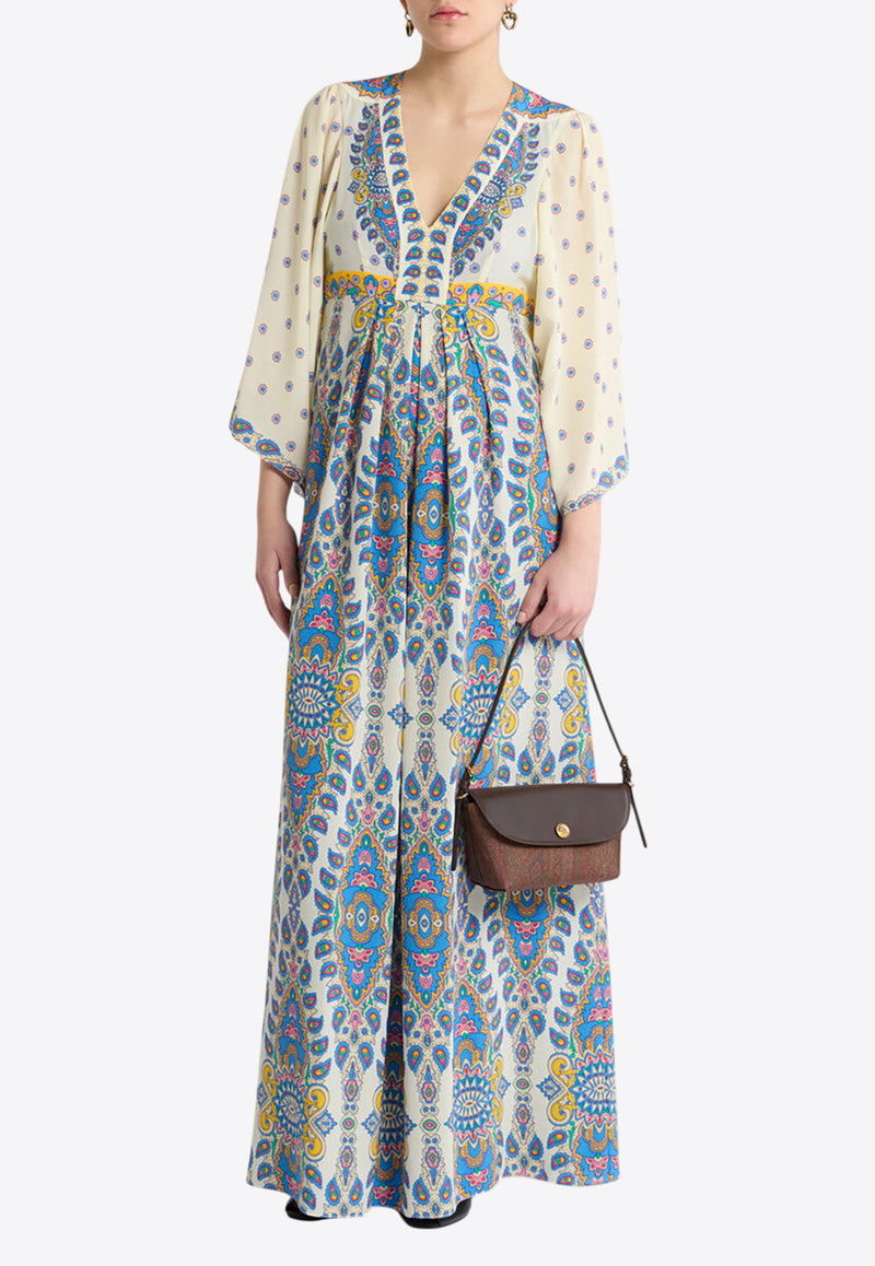 Etro Floral Print V-neck Maxi Dress Multicolor WRHA0180-99SP1B5 X0800