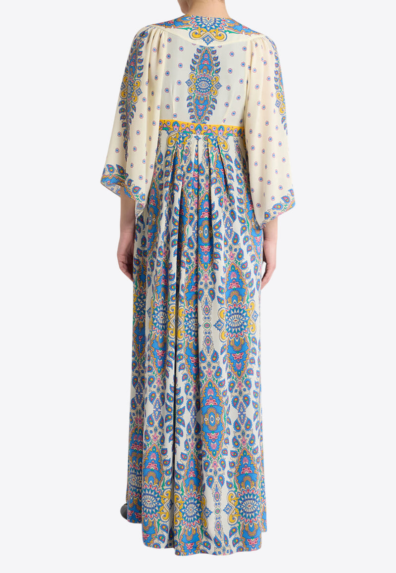 Etro Floral Print V-neck Maxi Dress Multicolor WRHA0180-99SP1B5 X0800