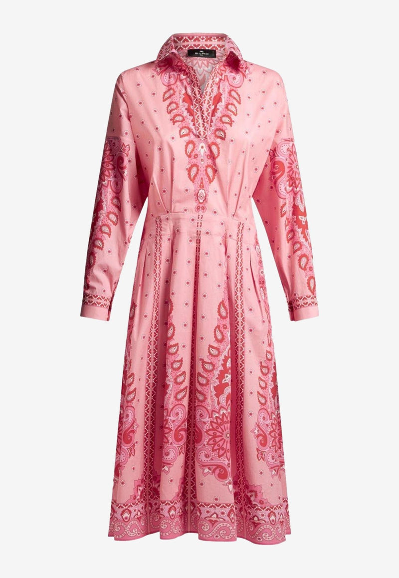 Etro Paisley Print Midi Shirt Dress Pink WRHA0260-99SPE72 X0872