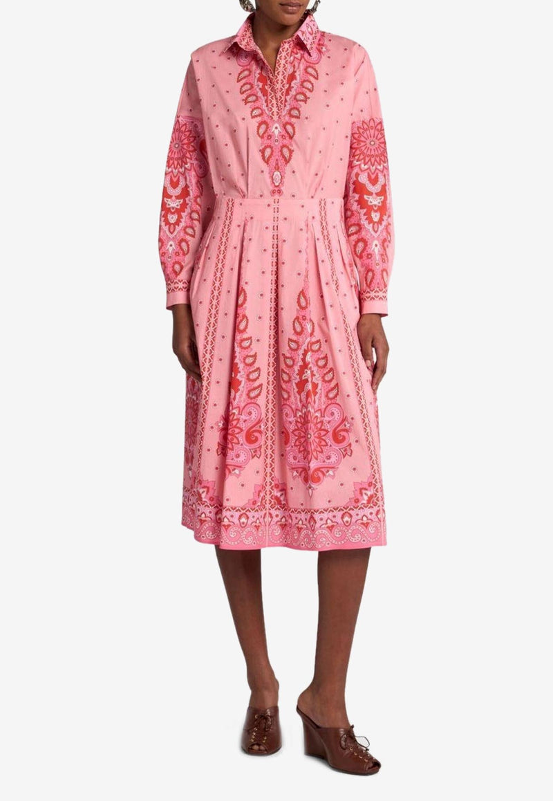 Etro Paisley Print Midi Shirt Dress Pink WRHA0260-99SPE72 X0872