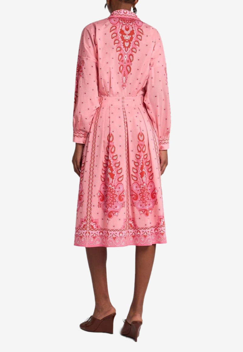 Etro Paisley Print Midi Shirt Dress Pink WRHA0260-99SPE72 X0872