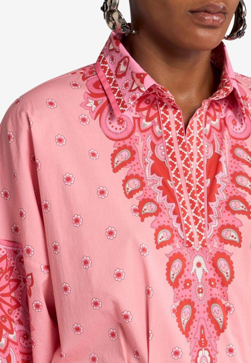 Etro Paisley Print Midi Shirt Dress Pink WRHA0260-99SPE72 X0872