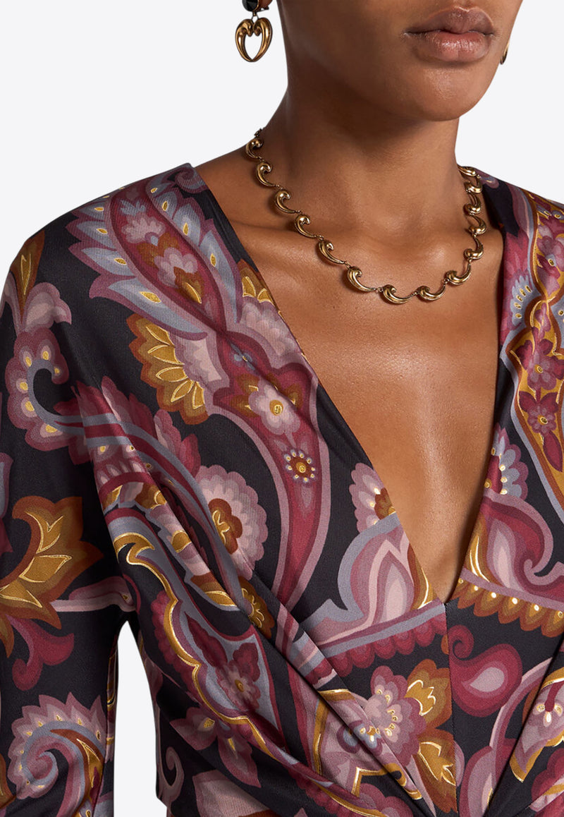 Etro Paisley Print Draped V-neck Midi Dress Multicolor WRHA0271-99IAD10 X0810