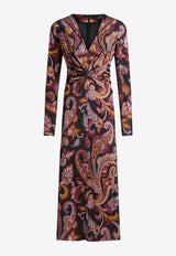 Etro Paisley Print Draped V-neck Midi Dress Multicolor WRHA0271-99IAD10 X0810