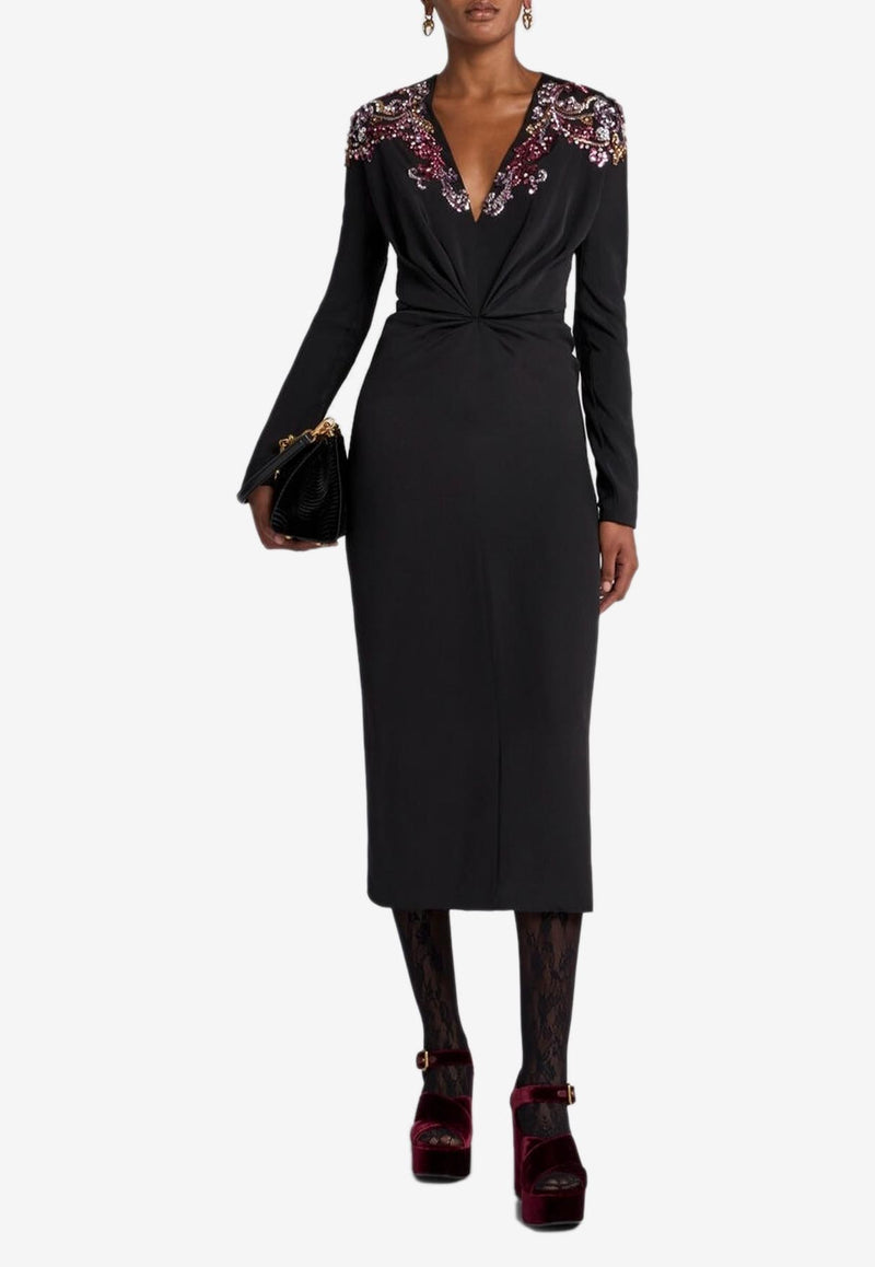 Etro Embellished Silk Midi Dress Black WRHA0271-99TU1K4 N0000