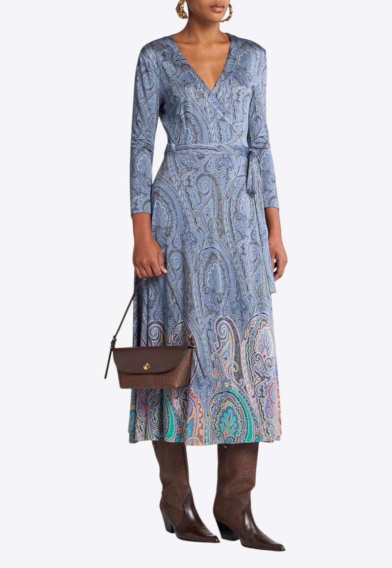 Etro Paisley Print Midi Wrap Dress Blue WRHA0302-99IPD09 X0884