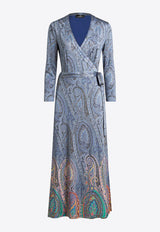 Etro Paisley Print Midi Wrap Dress Blue WRHA0302-99IPD09 X0884