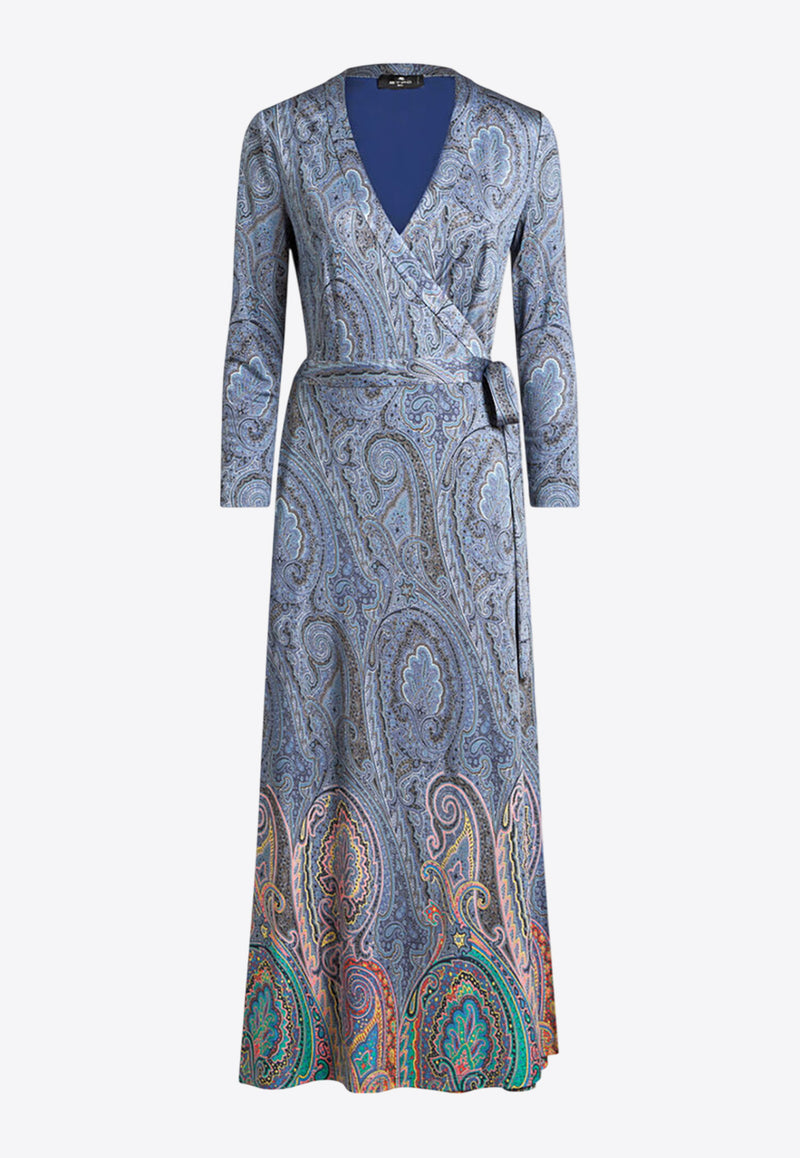 Etro Paisley Print Midi Wrap Dress Blue WRHA0302-99IPD09 X0884