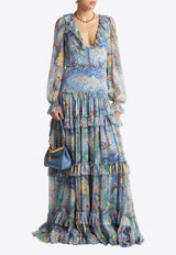 Etro Floral Print Ruffled Maxi Dress Blue WRHA0319-99SA1G5 X0886