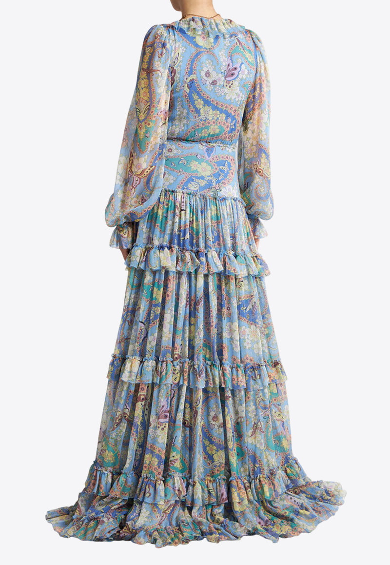 Etro Floral Print Ruffled Maxi Dress Blue WRHA0319-99SA1G5 X0886