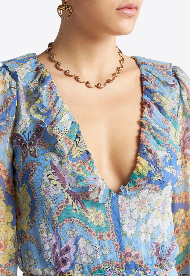 Etro Floral Print Ruffled Maxi Dress Blue WRHA0319-99SA1G5 X0886