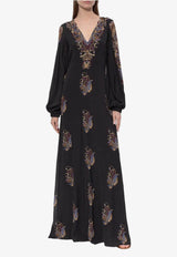 Etro Paisley Print V-neck Maxi Dress Black WRHA0532-99SP4I7 X0812