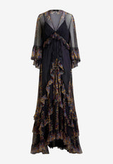 Etro Paisley Print Ruffled Silk Gown Black WRHA0537-99SP1J6 X0812