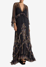 Etro Paisley Print Ruffled Silk Gown Black WRHA0537-99SP1J6 X0812