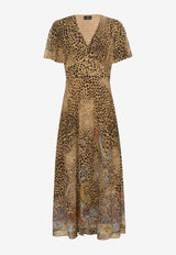 Etro Leopard Print V-neck Midi Dress Brown WRHA0560-99SP4J8 X0826