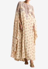 Etro Placed Print Silk  Maxi Cape Dress Beige WRHA0594-AKI02 X0820