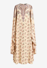 Etro Placed Print Silk  Maxi Cape Dress Beige WRHA0594-AKI02 X0820