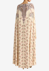 Etro Placed Print Silk  Maxi Cape Dress Beige WRHA0594-AKI02 X0820