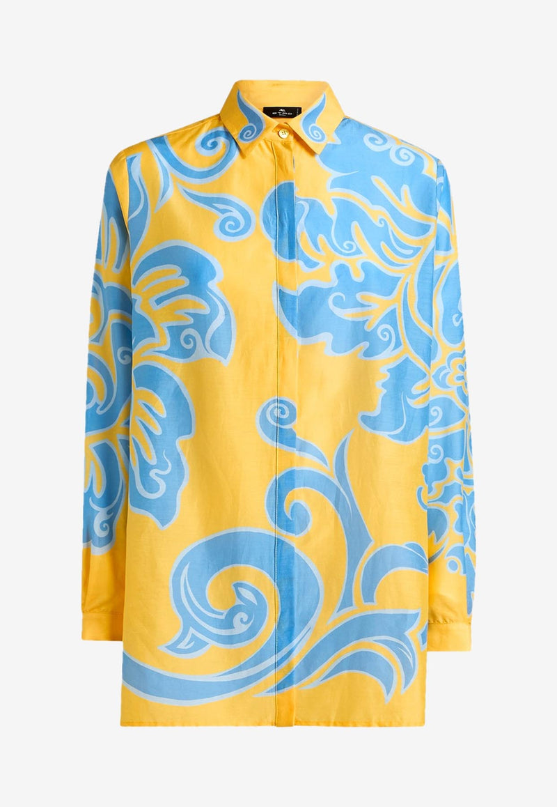 Etro Paisley Print Long-Sleeved Silk Shirt Yellow WRIA0029-AK735 X0840