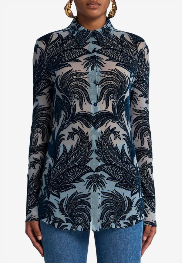 Etro Paisley Tulle Long-Sleeved Shirt Navy WRIA0041-AK801 S9001