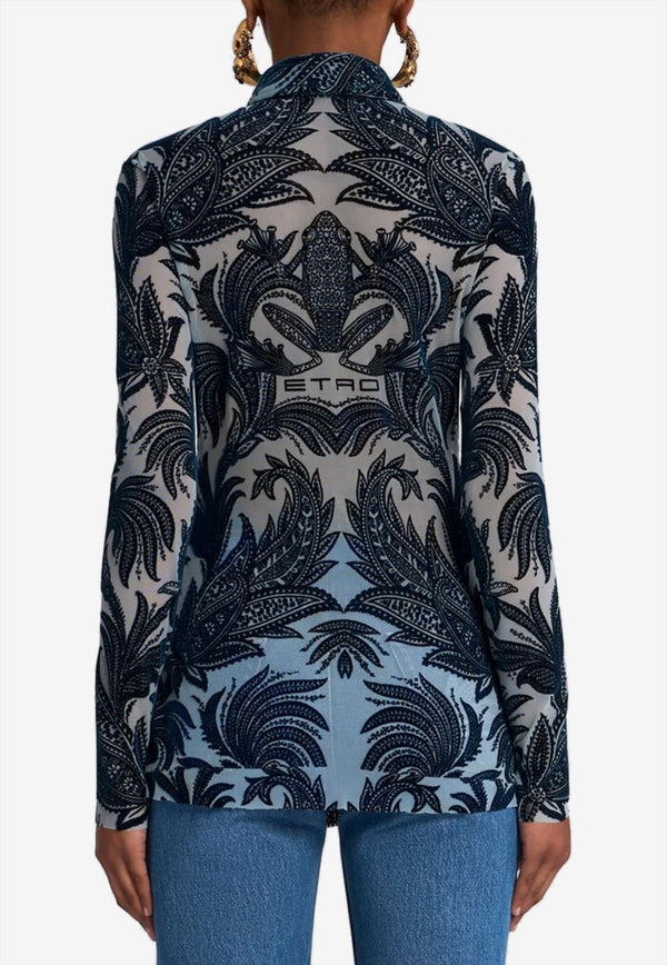 Etro Paisley Tulle Long-Sleeved Shirt Navy WRIA0041-AK801 S9001