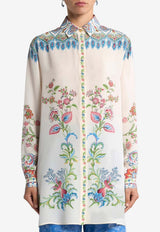 Etro Floral Print Long Silk Shirt Cream WRIA0103-AKG73 X0802