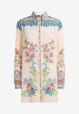 Etro Floral Print Long Silk Shirt Cream WRIA0103-AKG73 X0802