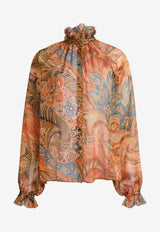 Etro Paisley Print Silk Ruffled Blouse Multicolor WRIA0109-AKI48 X0863