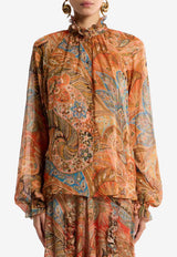 Etro Paisley Print Silk Ruffled Blouse Multicolor WRIA0109-AKI48 X0863