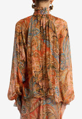 Etro Paisley Print Silk Ruffled Blouse Multicolor WRIA0109-AKI48 X0863