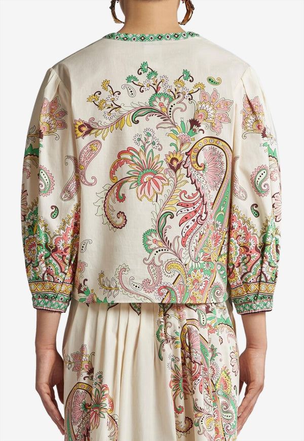 Etro Floral Print V-neck Poplin Blouse Cream WRJA0088-99SP5B9 X0802
