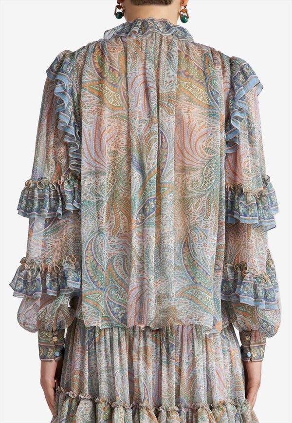 Etro Paisley Print Silk Ruffled Blouse Multicolor WRJA0103-99SP1C2 X0830