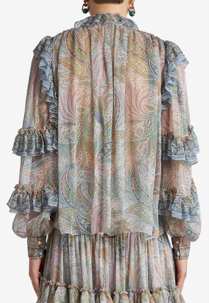 Etro Paisley Print Silk Ruffled Blouse Multicolor WRJA0103-99SP1C2 X0830