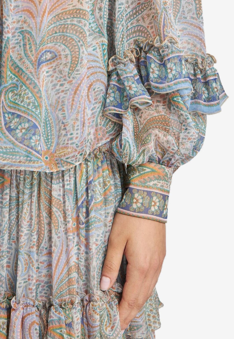 Etro Paisley Print Silk Ruffled Blouse Multicolor WRJA0103-99SP1C2 X0830