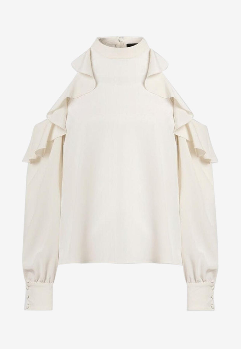 Etro Cold-Shoulders Silk Ruffled Top White WRJA0119-99TU1I0 W3789