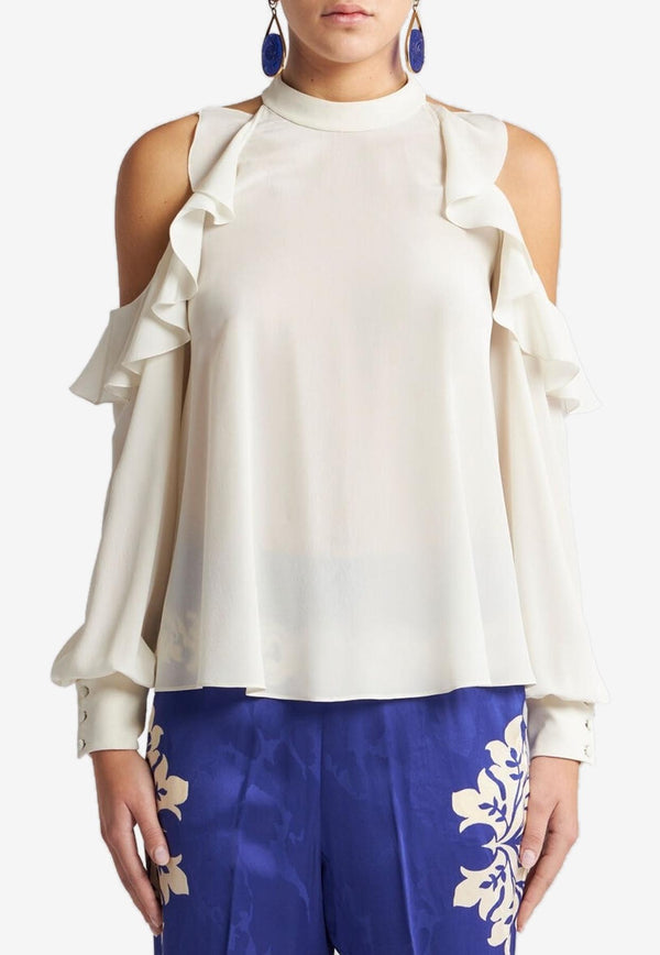 Etro Cold-Shoulders Silk Ruffled Top White WRJA0119-99TU1I0 W3789