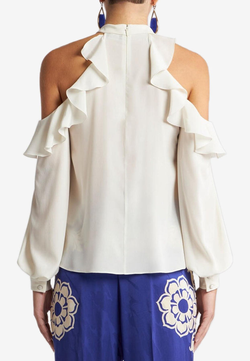 Etro Cold-Shoulders Silk Ruffled Top White WRJA0119-99TU1I0 W3789