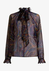 Etro Paisley Print Semi-Sheer Silk Blouse Black WRJA0157-99SAA81 X0810