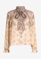 Etro Placed-Print Silk Blouse with Scarf  Beige WRJA0157-99SPA24 X0820
