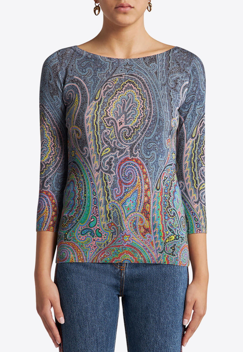 Etro Paisley Print Silk-Blend Knit Top Multicolor WRKE0021-AV553 X0884