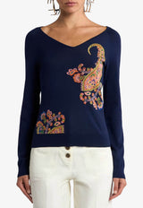Etro Paisley Jacquard V-neck Sweater Navy WRKE0325-AQ327 S9885