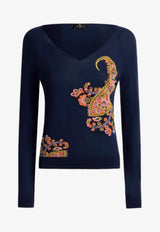 Etro Paisley Jacquard V-neck Sweater Navy WRKE0325-AQ327 S9885