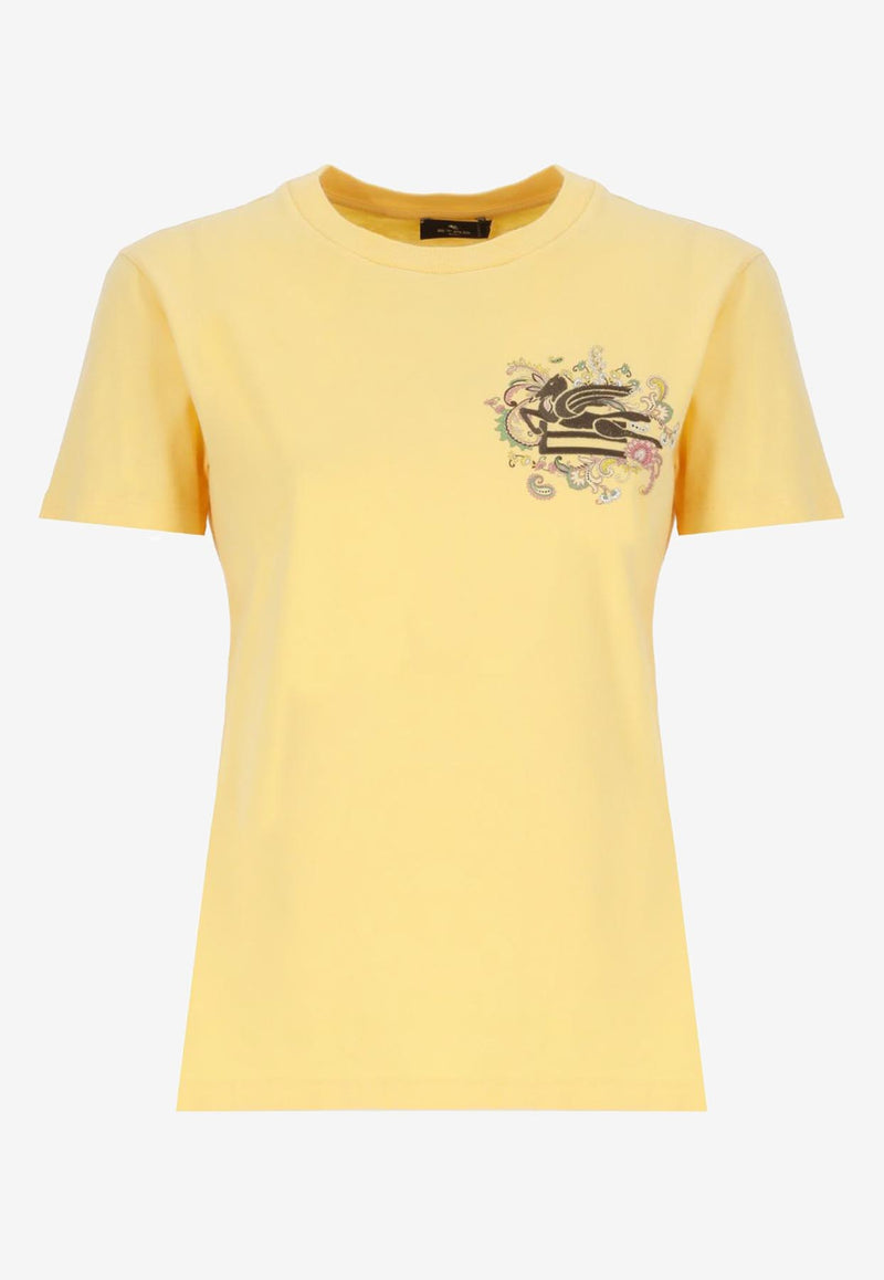 Etro Pegaso Embroidered Crewneck T-shirt Yellow WRMA0006-AK788 Y0488