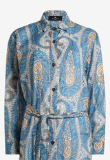 Etro Paisley Print Belted Midi Shirt Dress Blue WRPA0002-AKF72 X0809