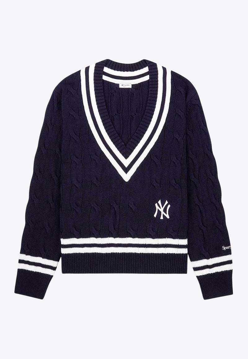 Sporty & Rich Yankees Serif Cable Knit V-neck Sweater Navy WS011505631BL32NAVY