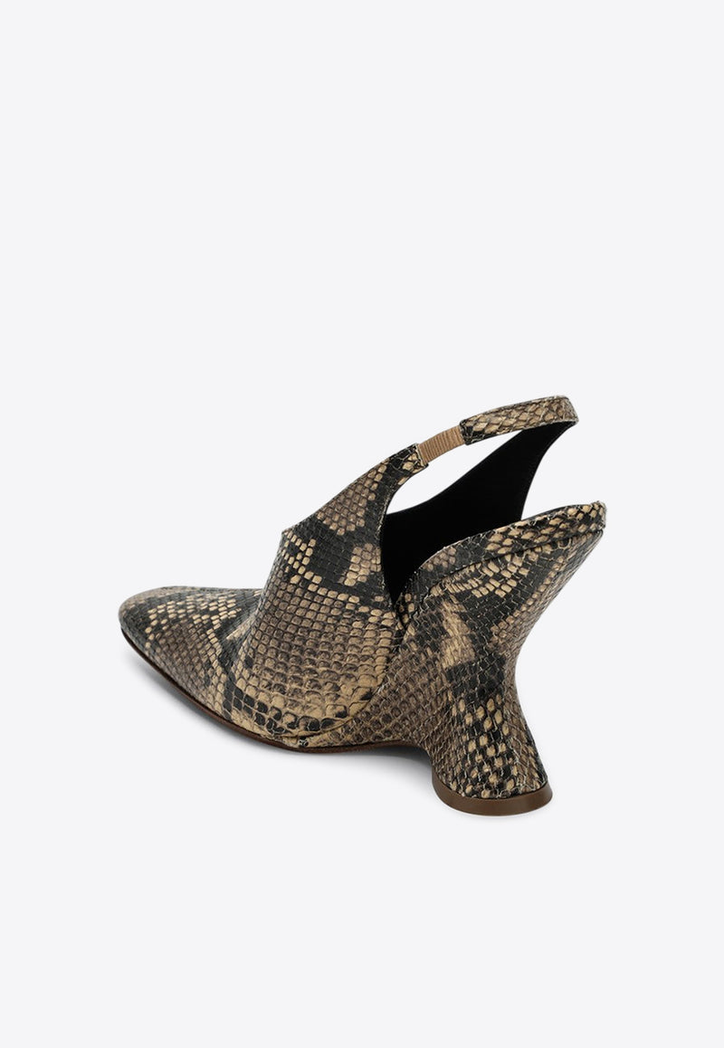 Dries Van Noten 105 Snake-Effect Leather Wedge Pumps Beige WS251-1632397/Q_DRVNO-103